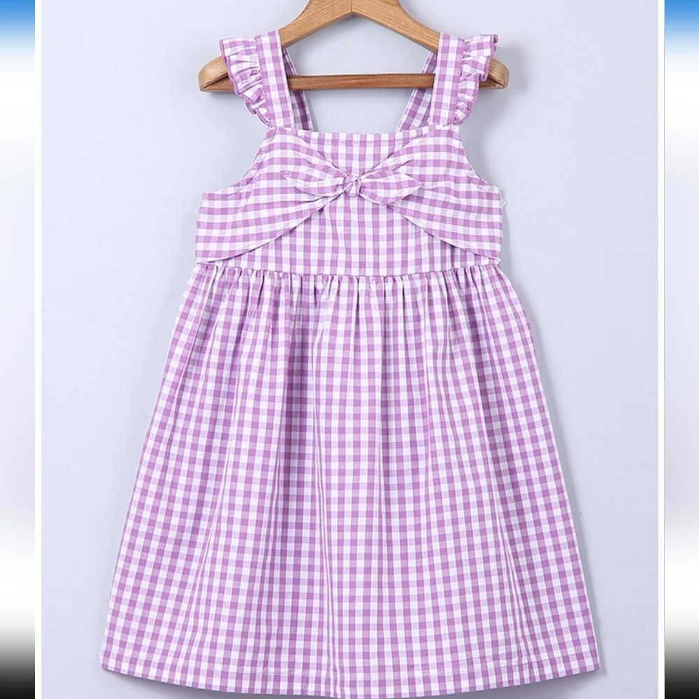 Purple Gingham Tie-Knot A-Line Dress